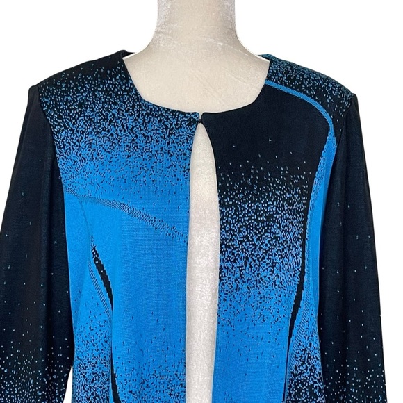 Ming Wang Abstract Acrylic Cardigan Sweater Jacket Women’s Size L Blue Black - Picture 2 of 9